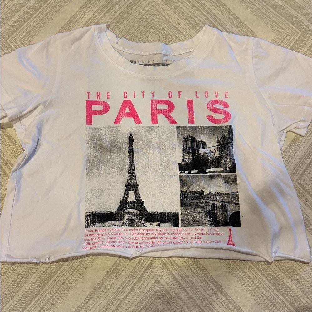 Prince Peter Collection Paris City of Love Graphic Cropped White Tee Size XS